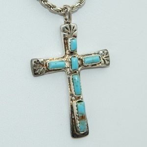 STERLING & TURQUOISE CROSS WITH CHAIN
